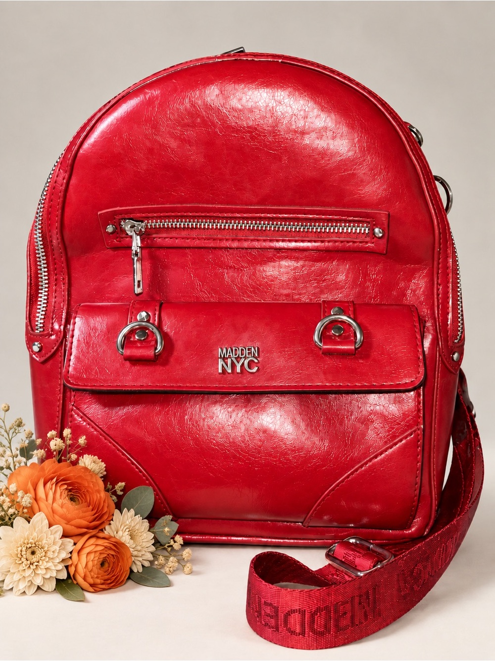 Madden NYC Red Leather Mini Backpack